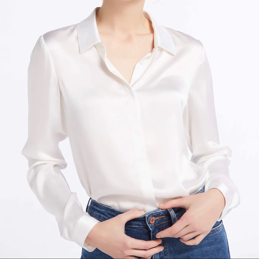 Lilysilk White Concealed Placket Silk Blouse (S)